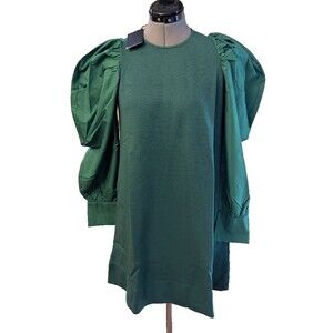 Green Puff Sleeve Dress Mini A Line Crew Neck Cocktail Party